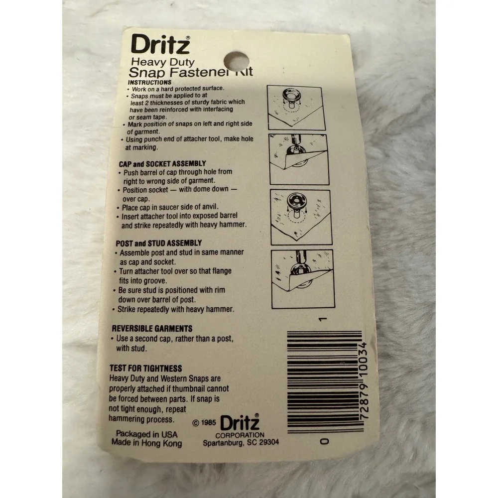 Vintage 1985 Dritz Heavy Duty Snap Fastener Kit Size 24 5/8